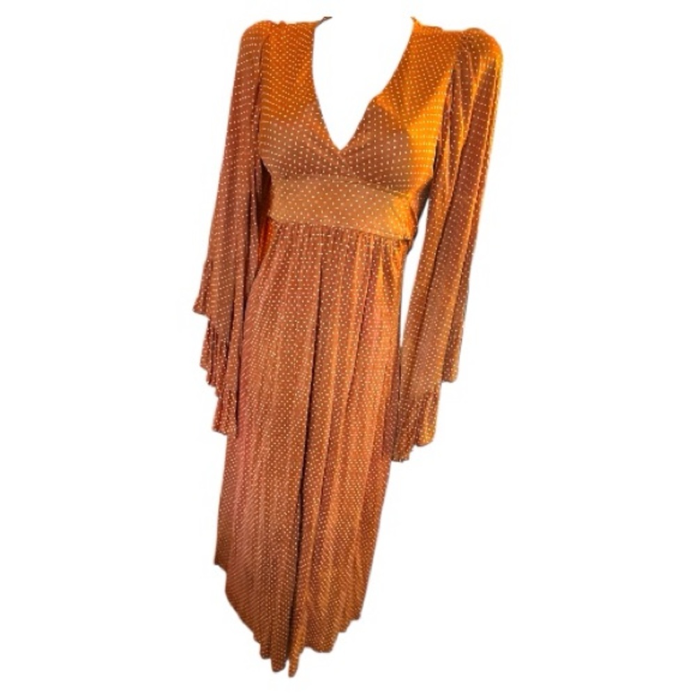 Unique Vintage 1970s Rust Polka Dot Long Sleeve Dress - Picture 6 of 6